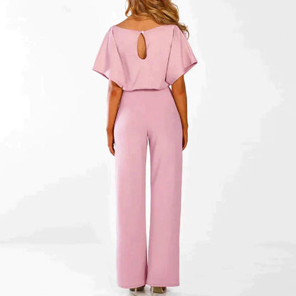 Combinaison élégante ceinturée à manches courtes Jambe large pour femmes – Tenue légère une pièce flatteuse et chic