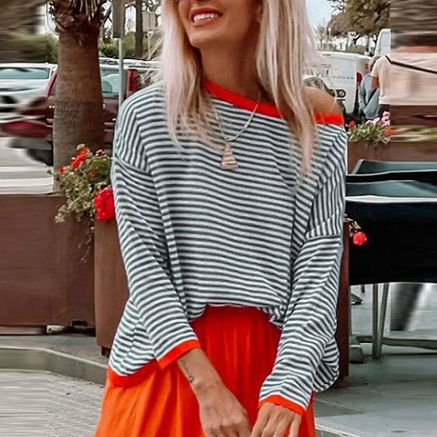 Camicia da donna in cotone a righe a maniche lunghe - Classica e leggera