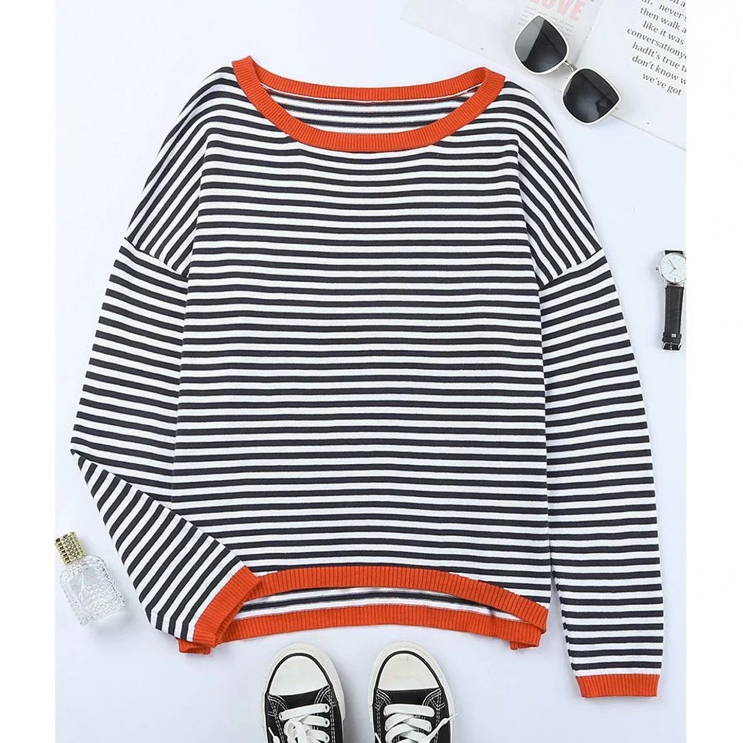 Camicia da donna in cotone a righe a maniche lunghe - Classica e leggera