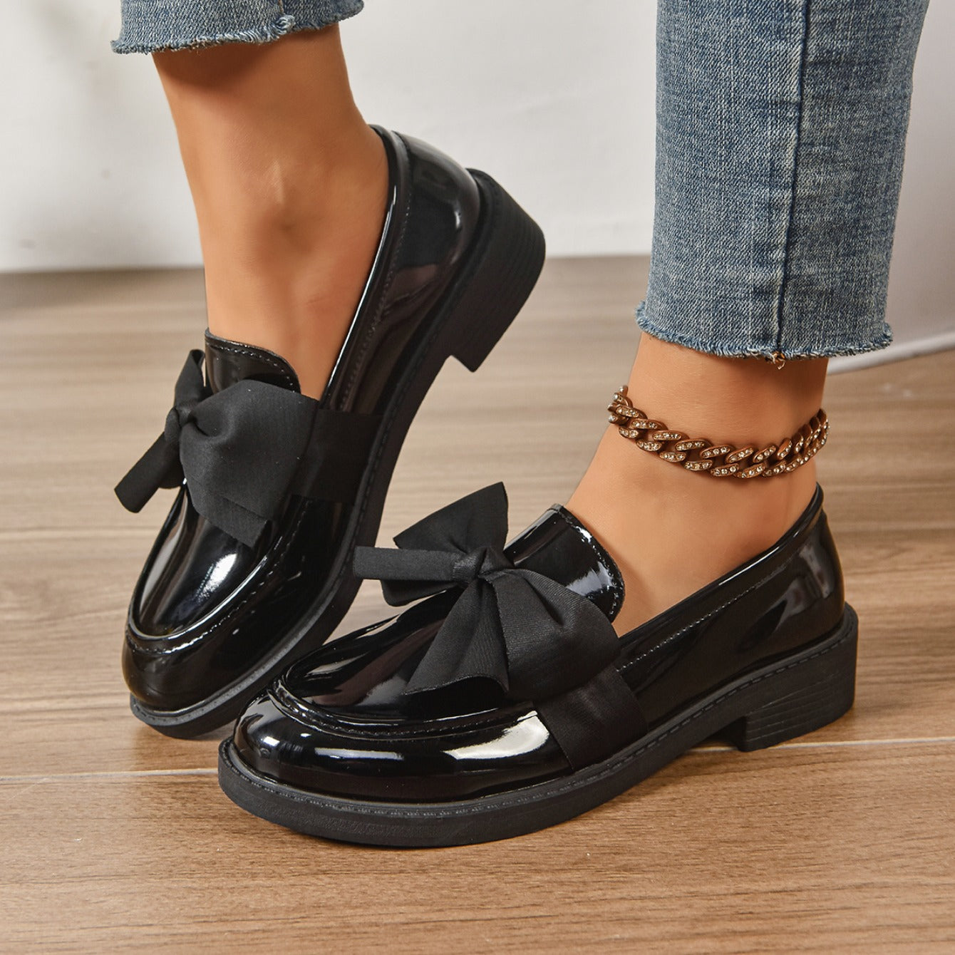 Mocassins en Cuir à Enfiler – Chaussures Élégantes avec Nœud et Semelle Plateforme