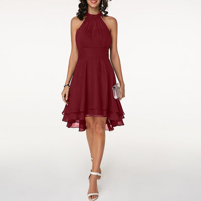 Robe Cocktail Élégante Femme – Mini Plissée En Chiffon Sans Manches