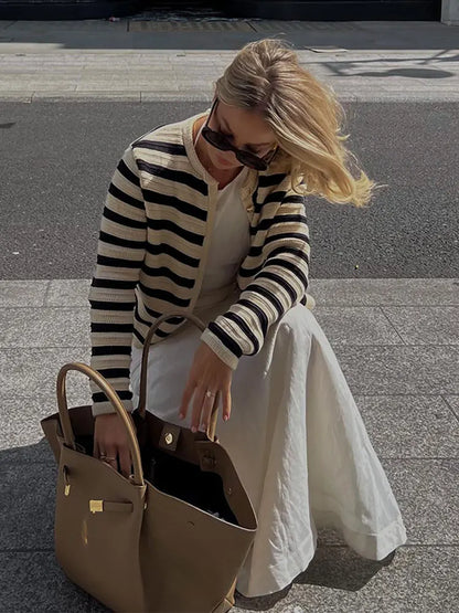 Cardigan Rayé Colorblock pour Femme –Décontracté à Boutons Vêtements en tricot