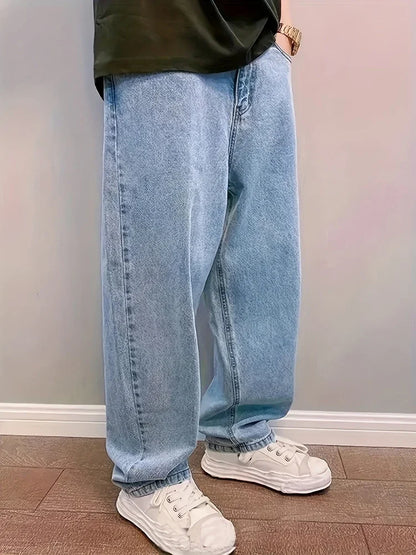 Jean Baggy en Denim pour Homme – Détail Plissé, Coupe Décontractée