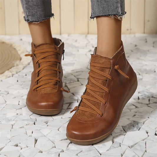 Bottines orthopédiques en cuir imperméables lacées pour femme – Confort quotidien