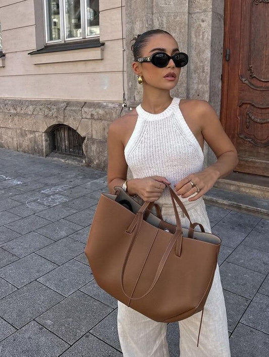 Sac cabas vintage élégant pour femmes – Grand sac à main en cuir avec bandoulière, capacité généreuse, style quotidien raffiné