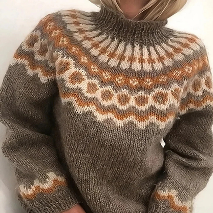 Women's Nordic-pattern turtleneck sweater - Warm and soft