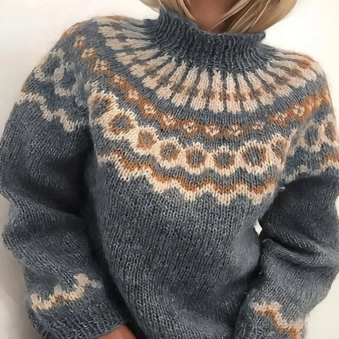 Women's Nordic-pattern turtleneck sweater - Warm and soft