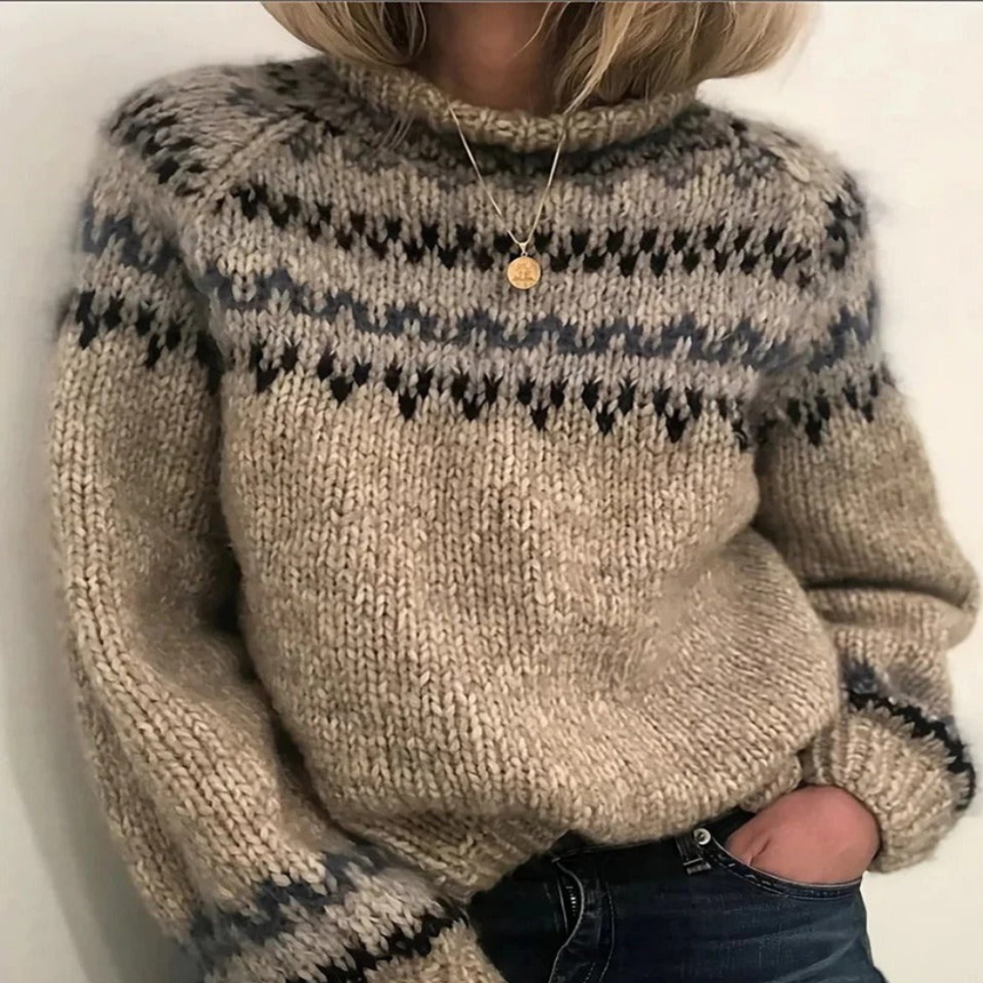 Women's Nordic-pattern turtleneck sweater - Warm and soft