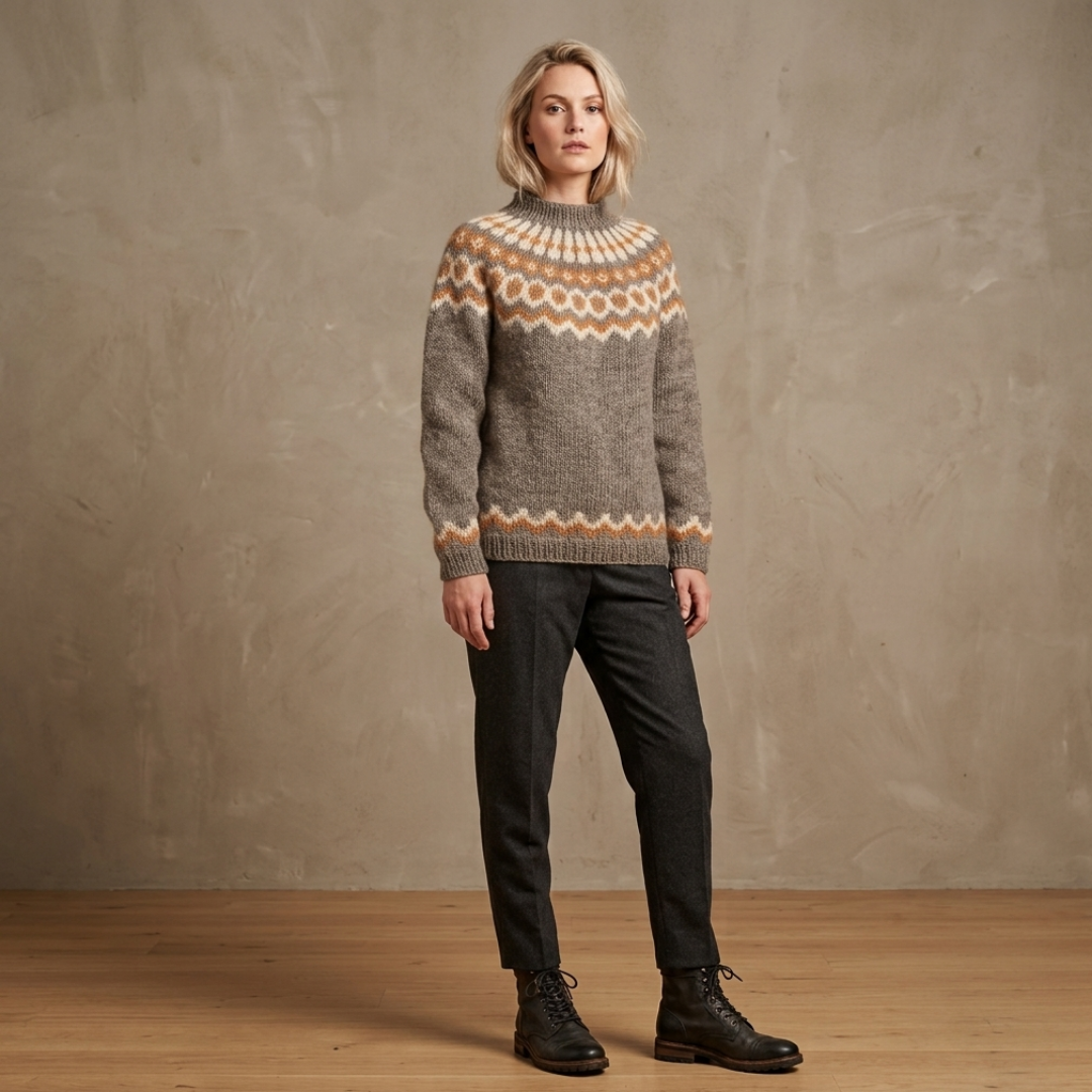 Women's Nordic-pattern turtleneck sweater - Warm and soft