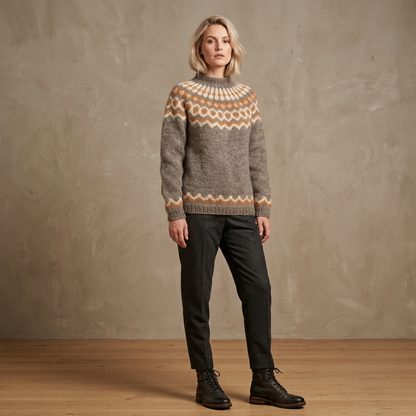 Women's Nordic-pattern turtleneck sweater - Warm and soft