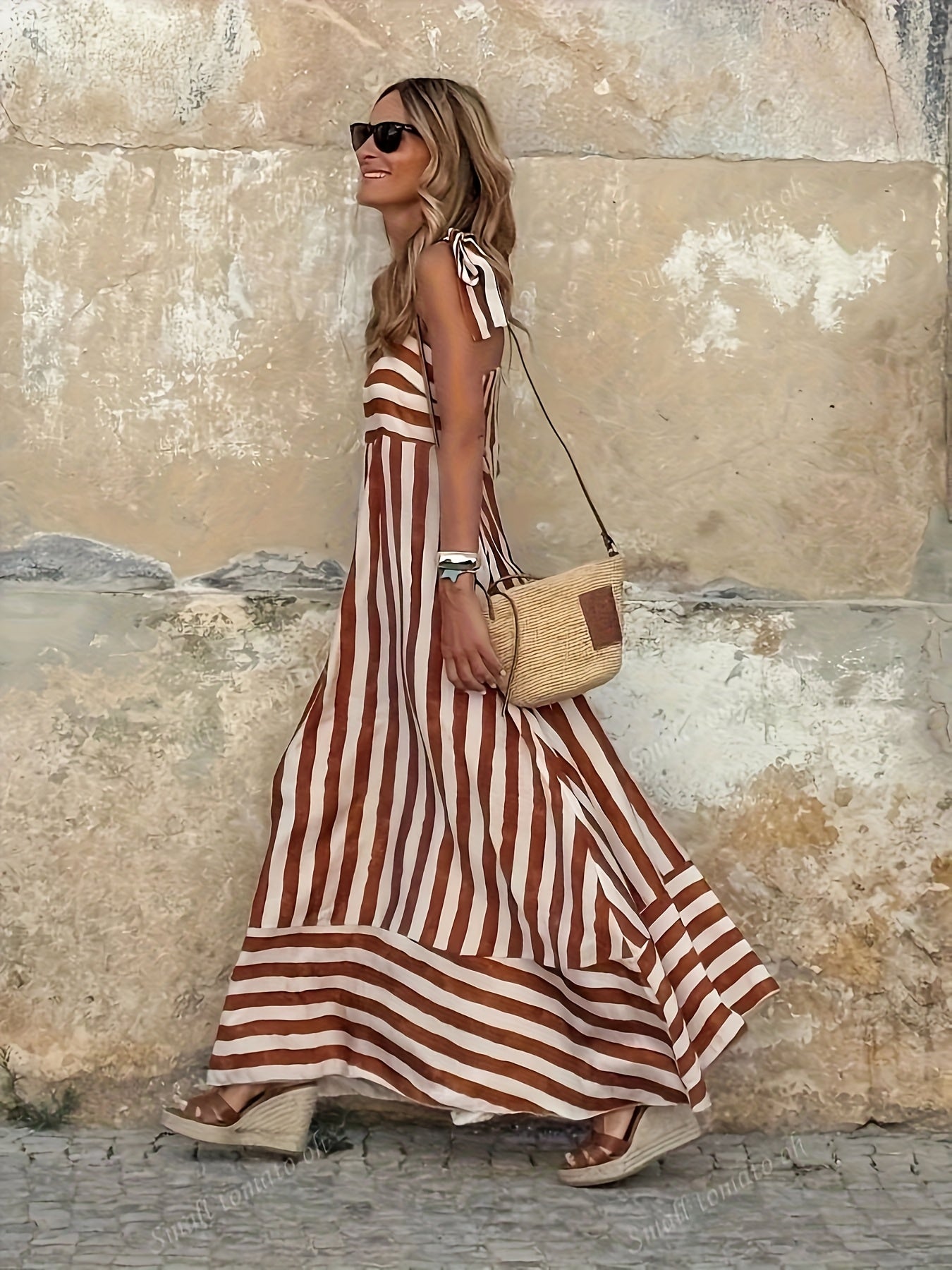 Women's Maxi Dress with Stripes and Thin Straps - Lightweight and Summery