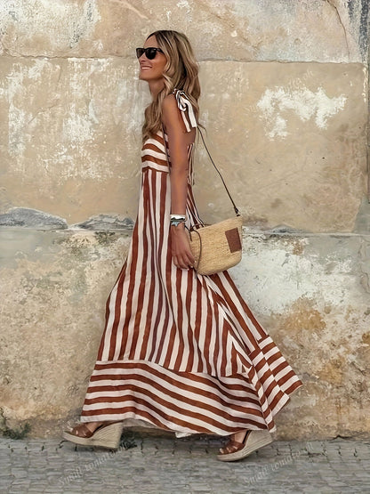 Women's Maxi Dress with Stripes and Thin Straps - Lightweight and Summery