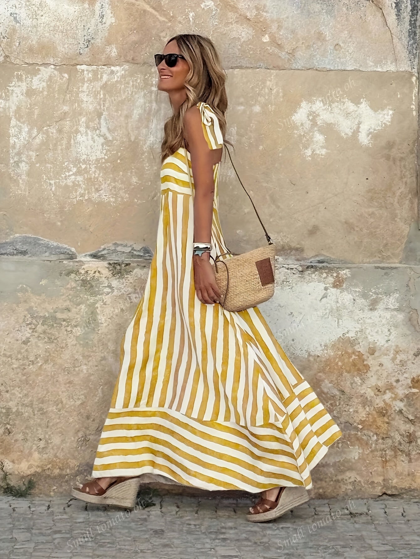 Women's Maxi Dress with Stripes and Thin Straps - Lightweight and Summery