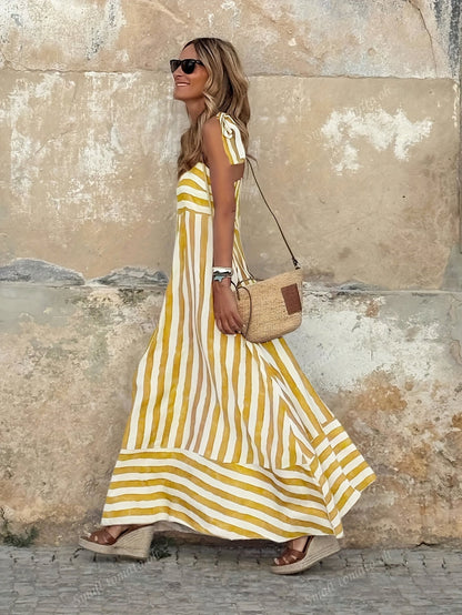 Women's Maxi Dress with Stripes and Thin Straps - Lightweight and Summery
