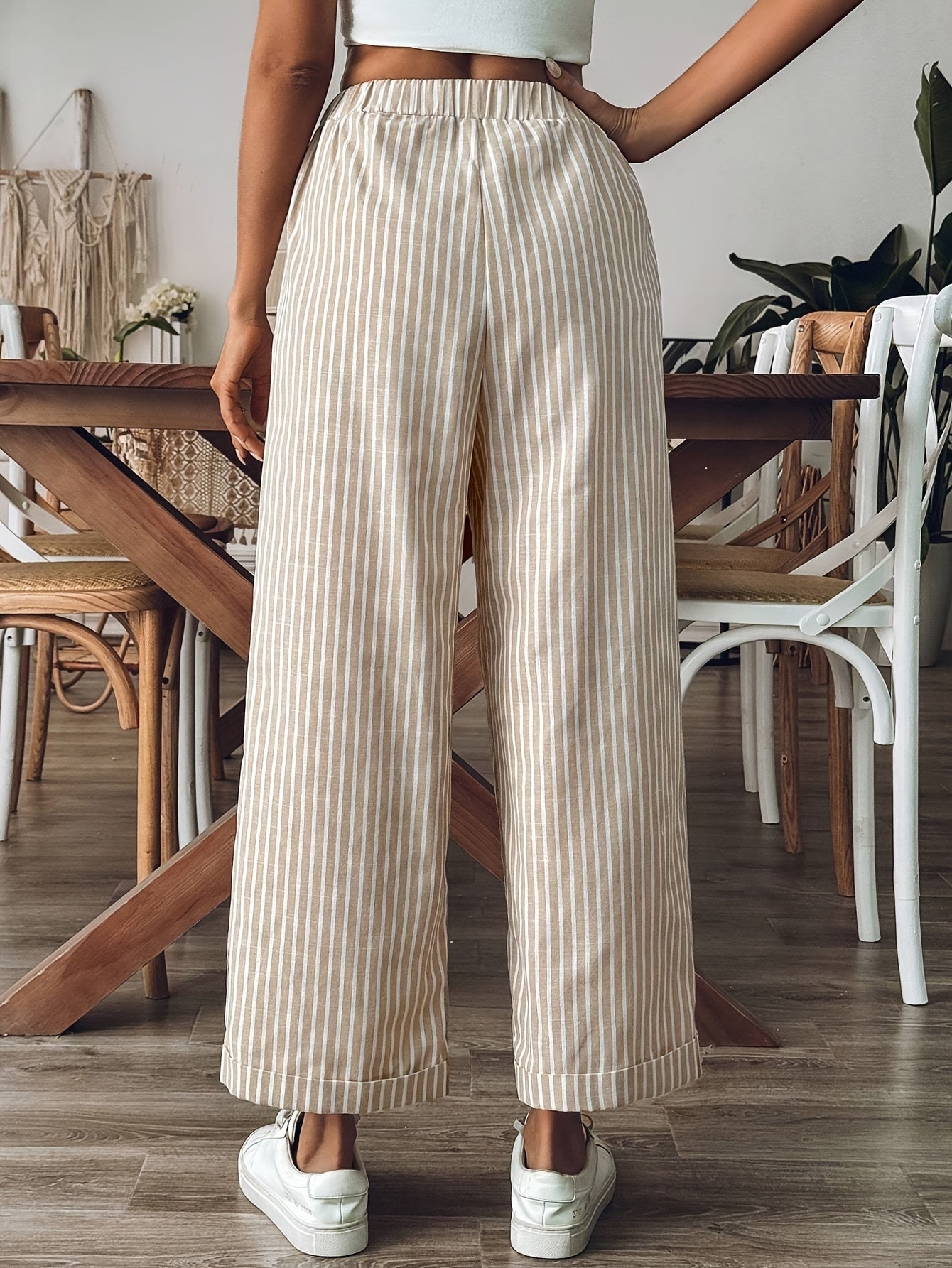 Wide striped linen pants for women - Flowing and casual