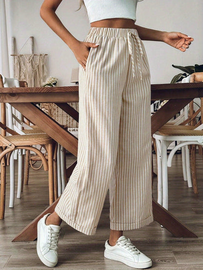 Wide striped linen pants for women - Flowing and casual