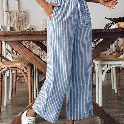 Wide striped linen pants for women - Flowing and casual