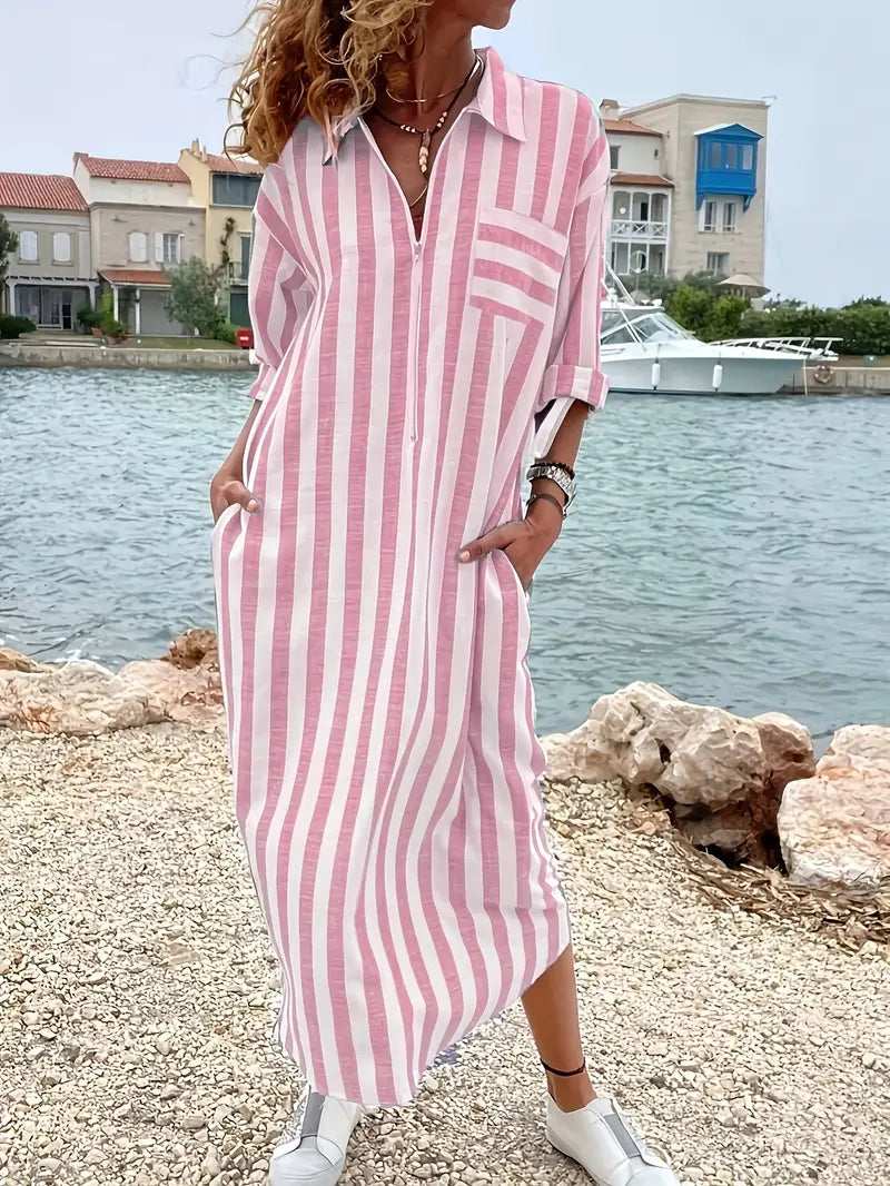 Abito camicia a righe maxi da donna – Casual e leggero