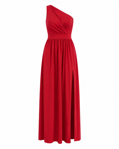 Asymmetric Women's Evening Dress with Slit - Elegant and Glamorous