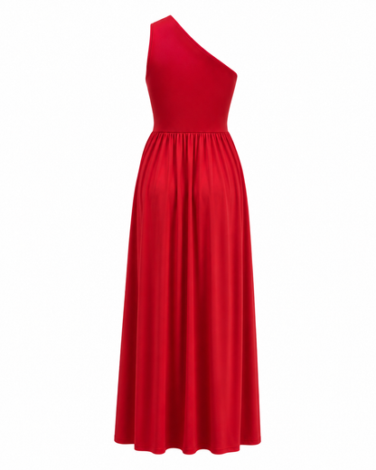 Asymmetric Women's Evening Dress with Slit - Elegant and Glamorous