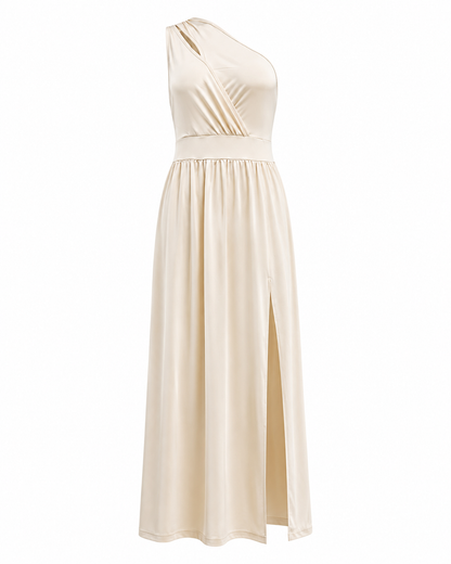 Asymmetric Women's Evening Dress with Slit - Elegant and Glamorous