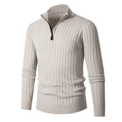 Pull Demi-Zip Côtelé Doux pour Homme – Mélange Filé avec Col Haut
