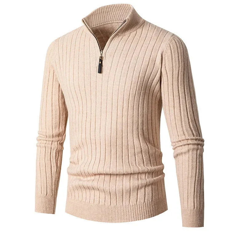 Pull Demi-Zip Côtelé Doux pour Homme – Mélange Filé avec Col Haut
