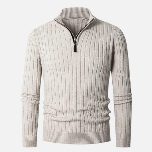 Pull Demi-Zip Côtelé Doux pour Homme – Mélange Filé avec Col Haut