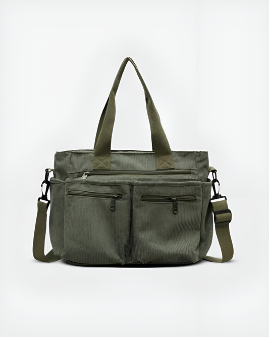 Sac fourre-tout en velours côtelé pour femme – Léger, zippé, sac quotidien