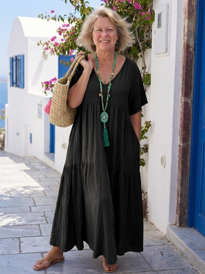 Robe maxi femme à volants et manches courtes – Silhouette légère estivale