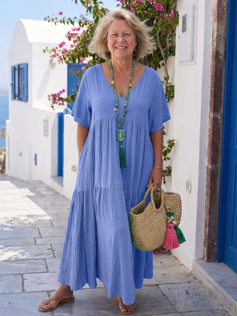 Robe maxi femme à volants et manches courtes – Silhouette légère estivale