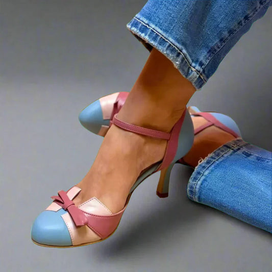 Elegant Two-Tone High-Heeled Shoes for Women – Stylish and Comfortable Closed-Toe Heels