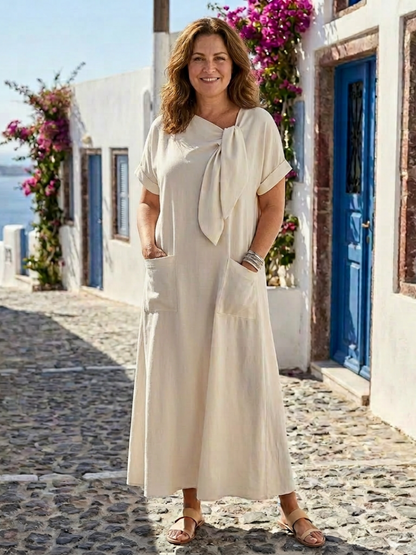Robe maxi femme à poches et manches courtes – Col rond et coupe fluide