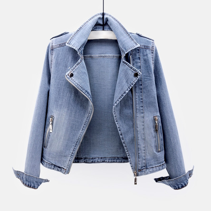 Veste en Jean Élégante Femme – Coupe Slim avec Fermeture Éclair Courte