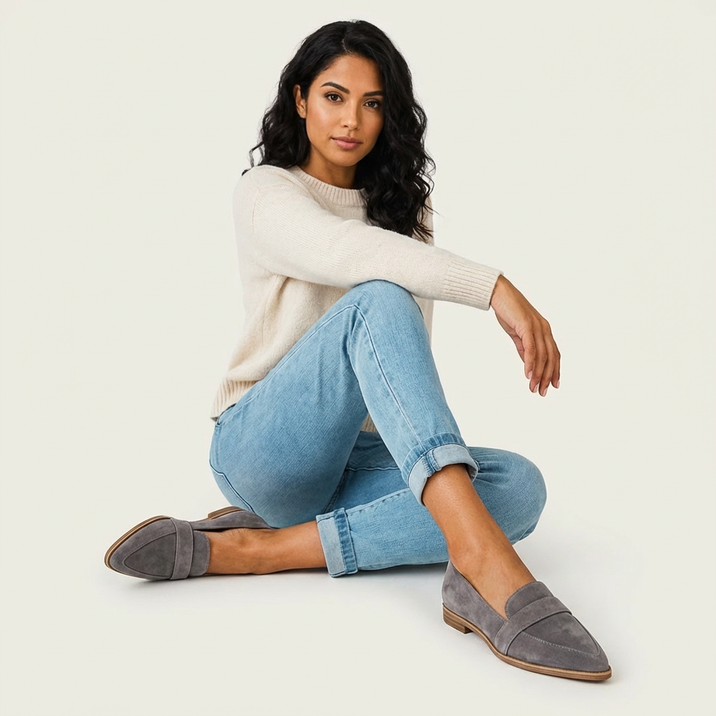 Mocassins classiques en daim pour femmes – Chaussures élégantes à bout pointu