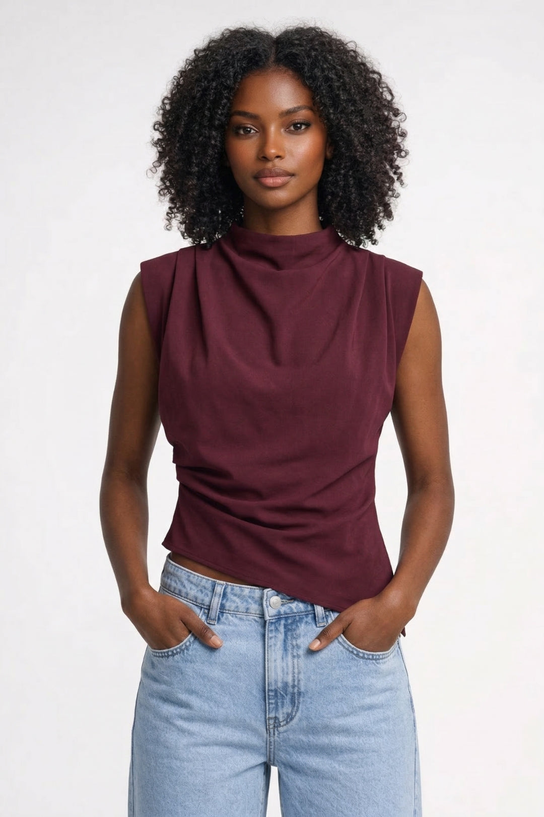 Top donna drappeggiato senza maniche, taglio aderente - Elegante e raffinato