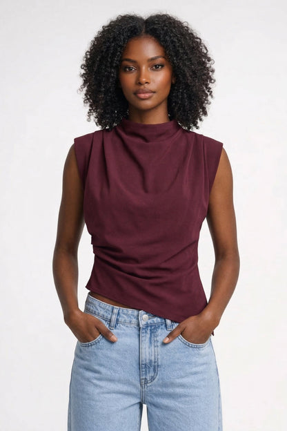 Top donna drappeggiato senza maniche, taglio aderente - Elegante e raffinato