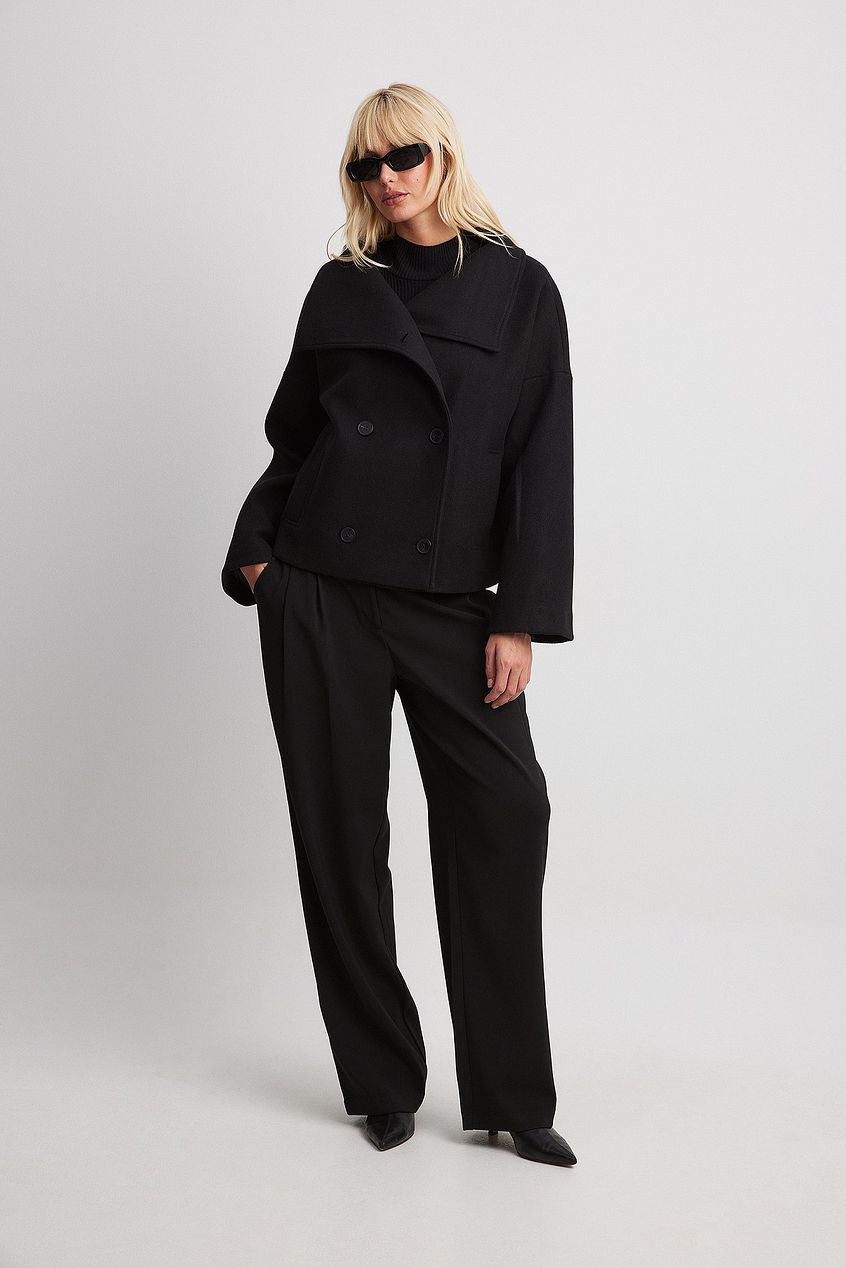 Veste Courte Femme en Laine à Double Boutonnage – Manteau Gris Élégant et Chaud