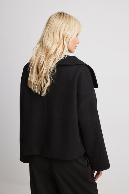 Veste Courte Femme en Laine à Double Boutonnage – Manteau Gris Élégant et Chaud
