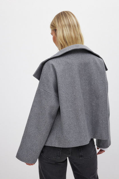 Veste Courte Femme en Laine à Double Boutonnage – Manteau Gris Élégant et Chaud