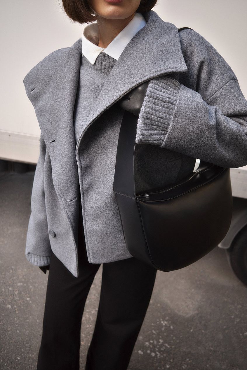 Veste Courte Femme en Laine à Double Boutonnage – Manteau Gris Élégant et Chaud