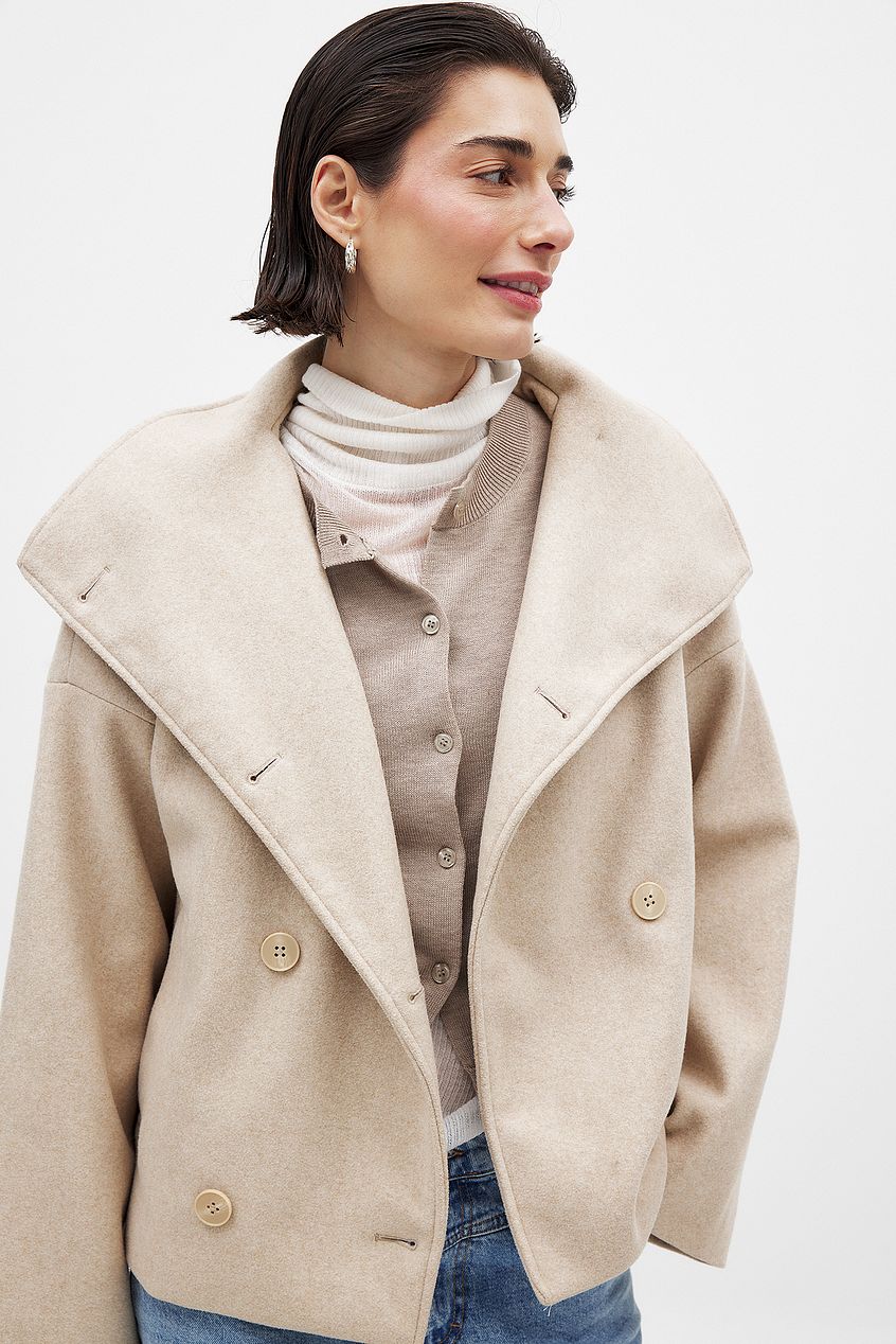 Veste Courte Femme en Laine à Double Boutonnage – Manteau Gris Élégant et Chaud