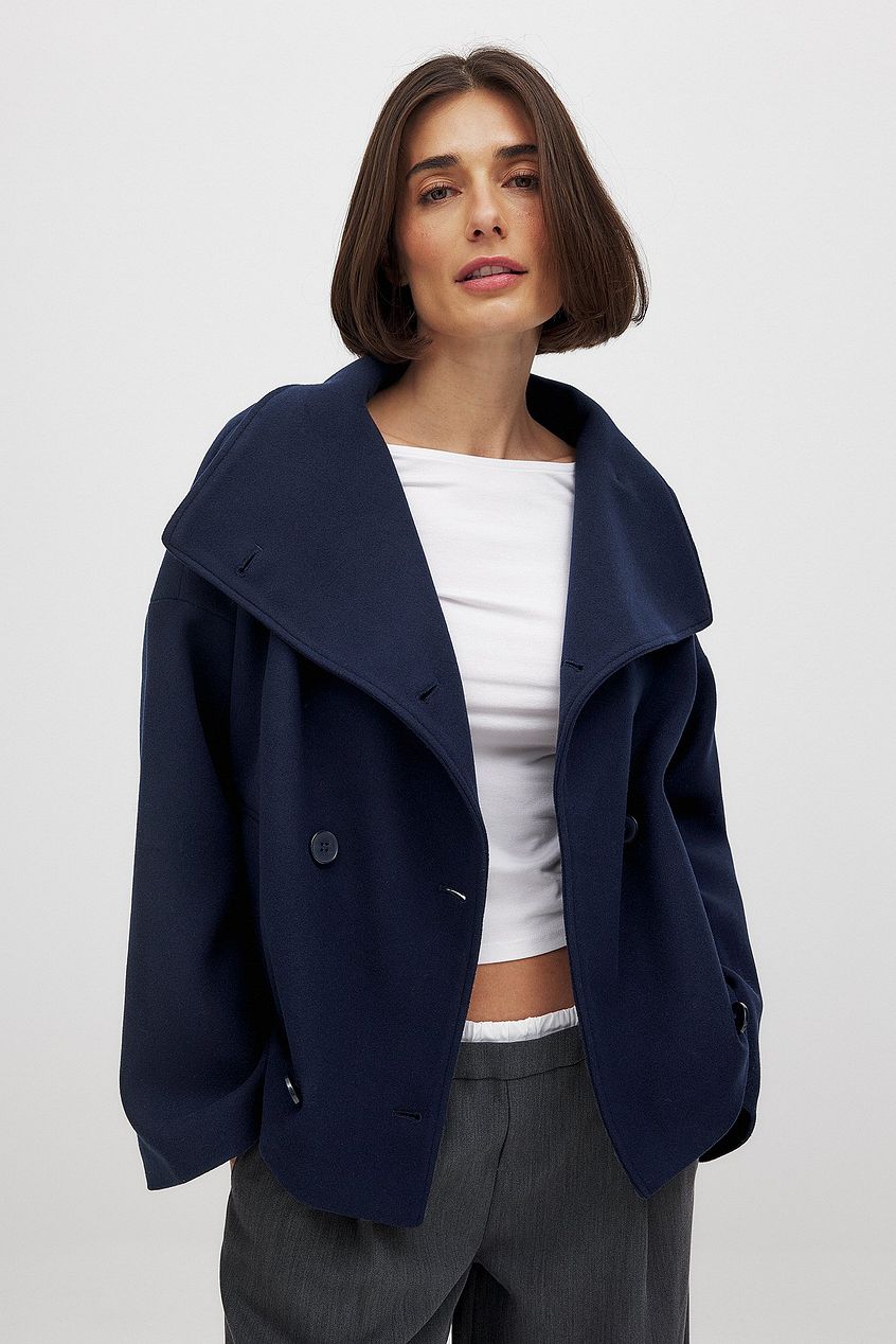 Veste Courte Femme en Laine à Double Boutonnage – Manteau Gris Élégant et Chaud
