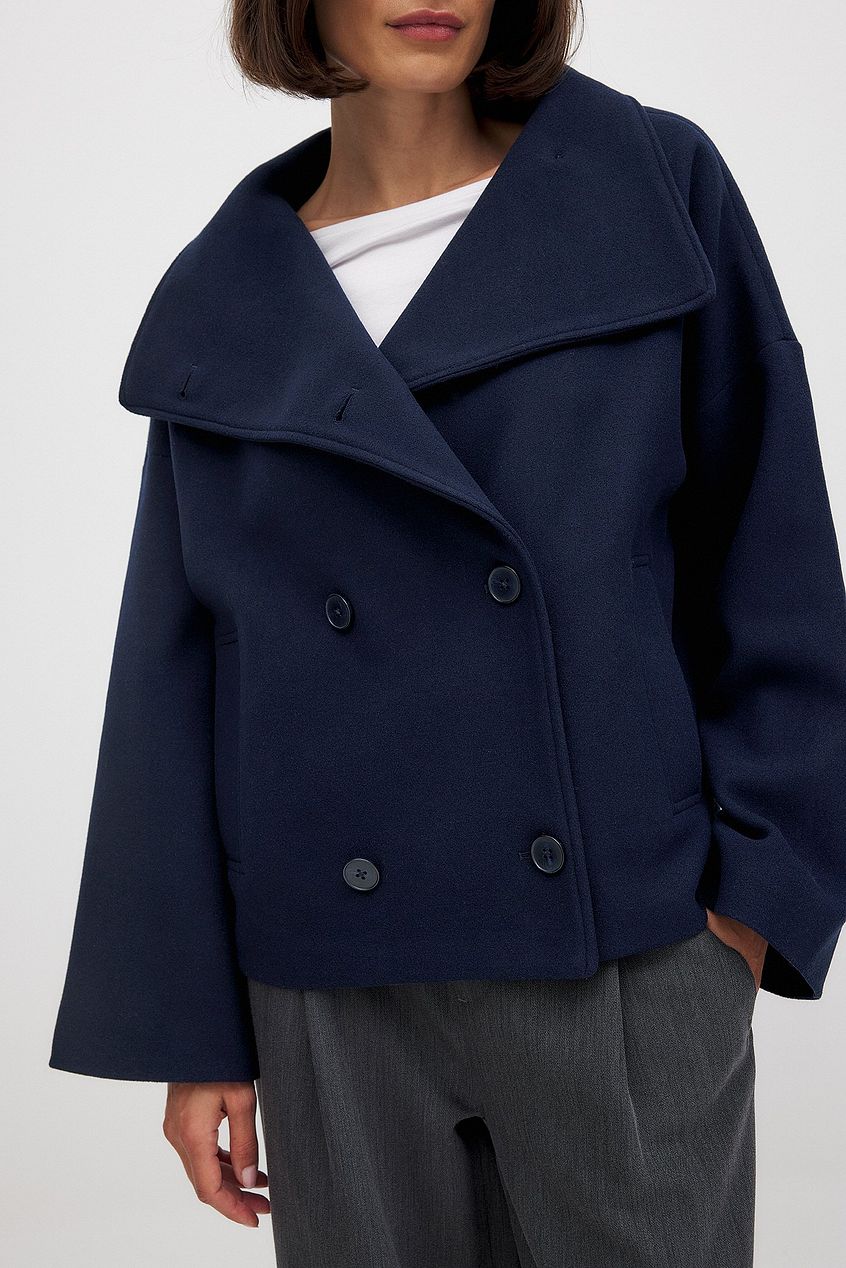 Veste Courte Femme en Laine à Double Boutonnage – Manteau Gris Élégant et Chaud