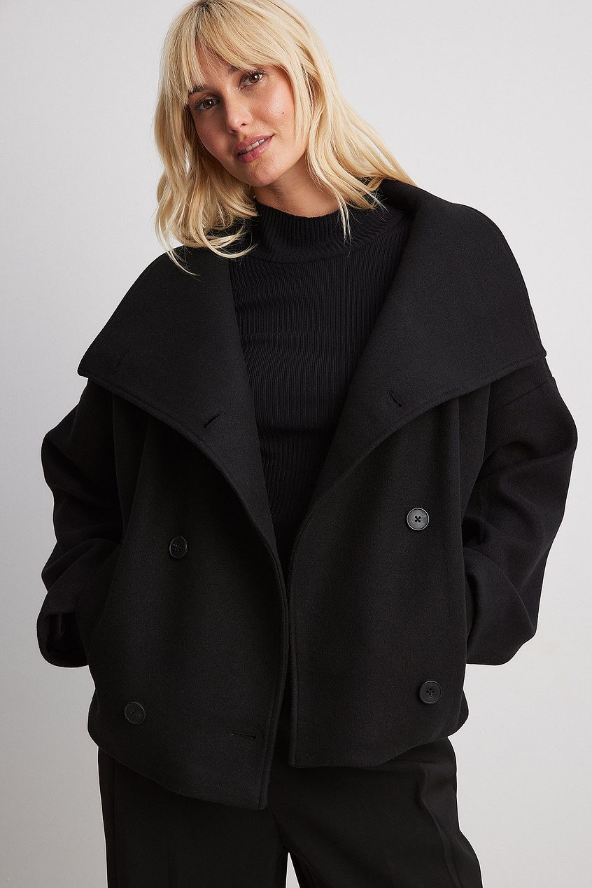 Veste Courte Femme en Laine à Double Boutonnage – Manteau Gris Élégant et Chaud