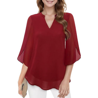 Blouse Décontractée Élégante Femme – Haut Col V Ample et Confortable
