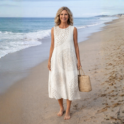 Robe midi imprimée sans manches pour femme – Élégance, confort et style rétro décontracté