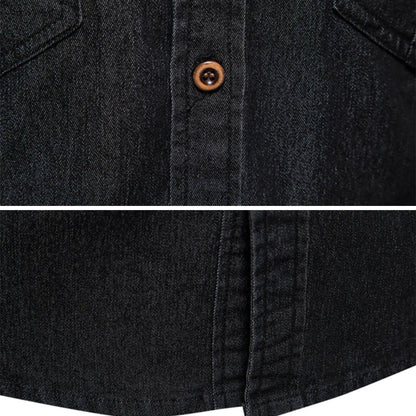 Chemise Homme en Jean Coupe Slim – Manches Longues Style Classique en Mélange de Coton