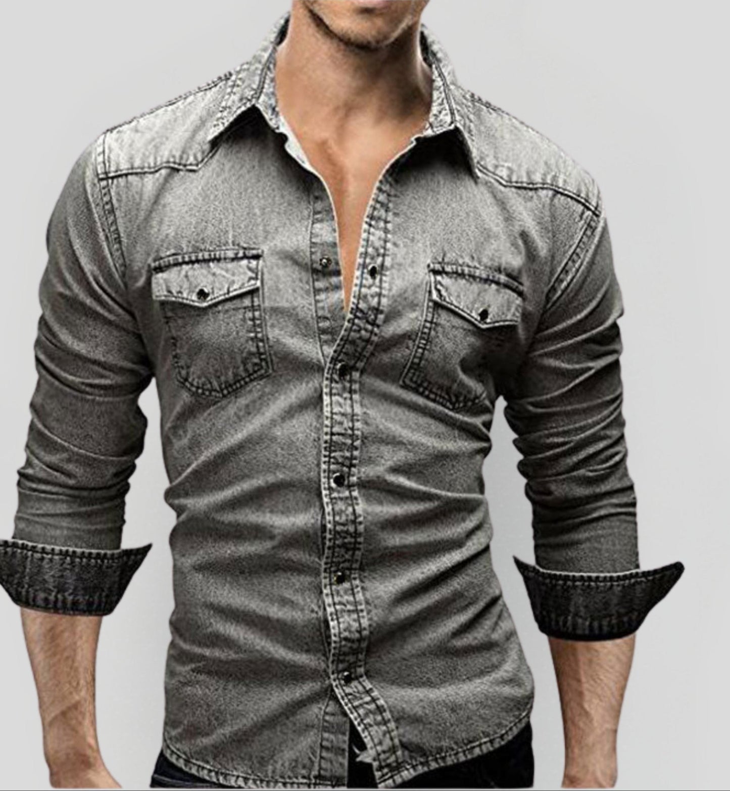 Chemise ajustée légère en jean à boutons homme – Style classique au quotidien