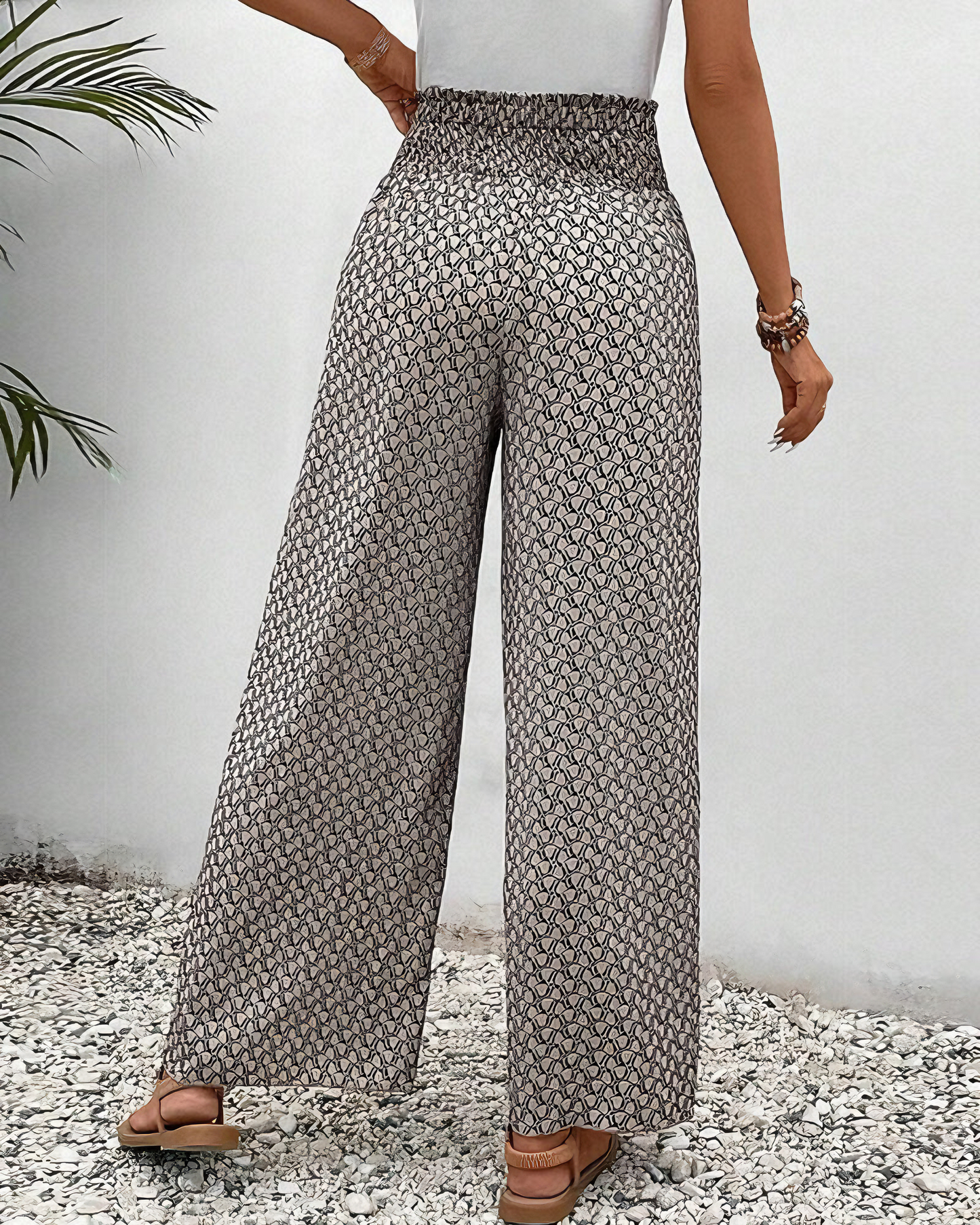 Pantalon Large à Coupe Décontractée pour Femme – Taille Haute Motif Décontracté